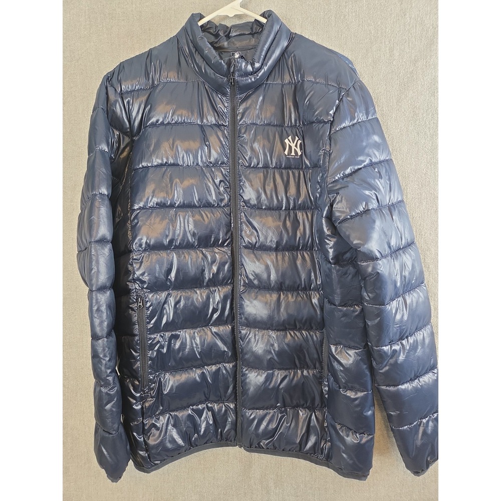 Fanatics NEW YORK YANKEES MLB Puffer Jacket Mens L Packable Logo Navy Blue Coat